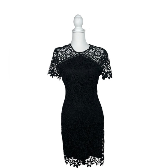 Bebe Short sleeve Floral Crotchet Black Dress sz 8 - Picture 5 of 5